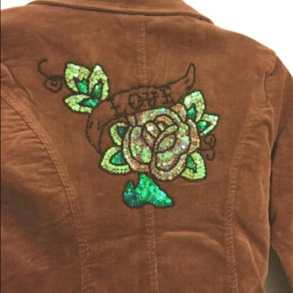 NWOT CELL Women's Corduroy Jacket w Floral Sequins Size M - Picture 4 of 5